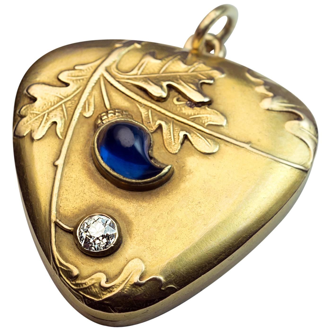 Art Nouveau Antique Russian Sapphire Diamond Gold Locket Pendant