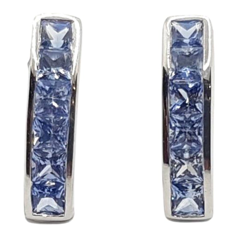 Blue Sapphire Earrings Set in 18 Karat White Gold Settings For Sale