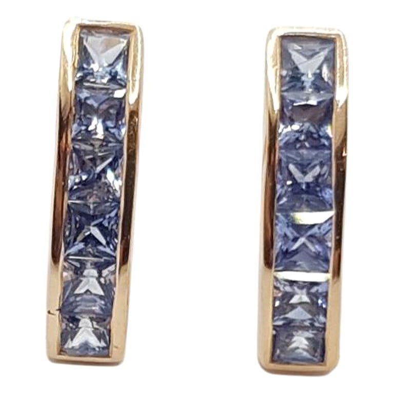 Blue Sapphire Earrings Set in 18 Karat Rose Gold Settings For Sale