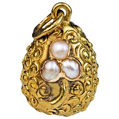 Antique Russian Pearl Gold Miniature Egg Pendant