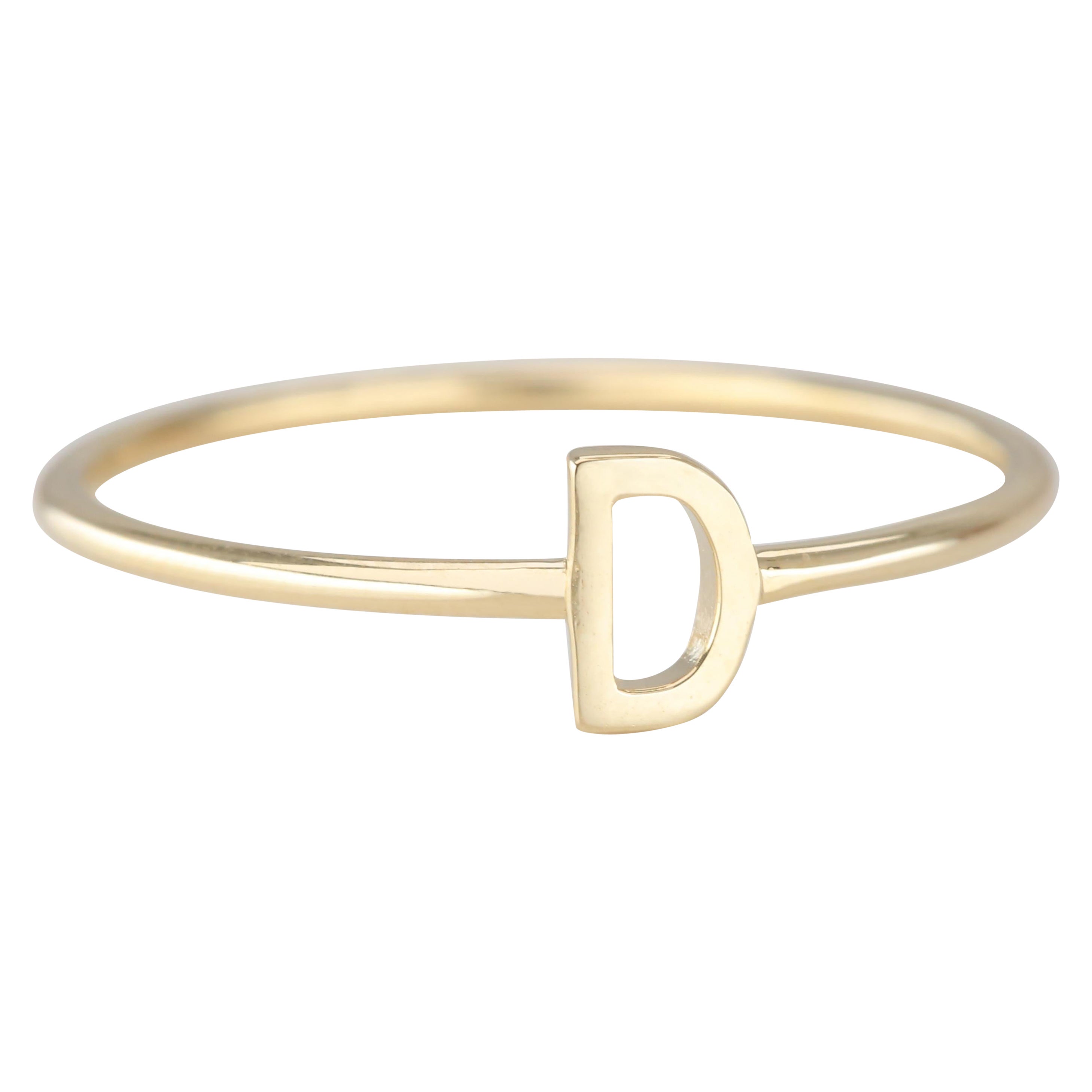 For Sale:  14K Gold Initial D Letter Ring, Personalized Initial Letter Ring