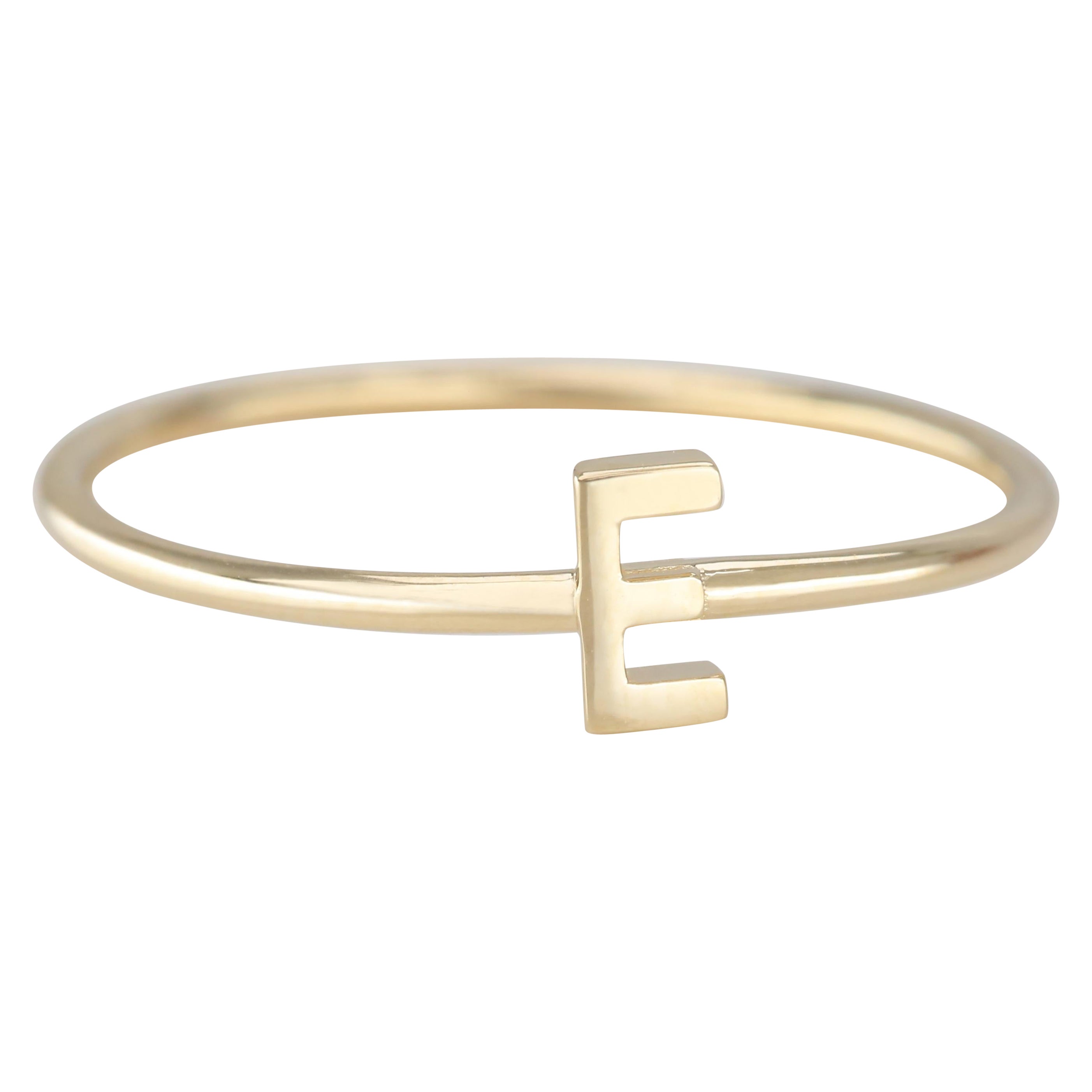 For Sale:  14K Gold Initial E Letter Ring, Personalized Initial Letter Ring