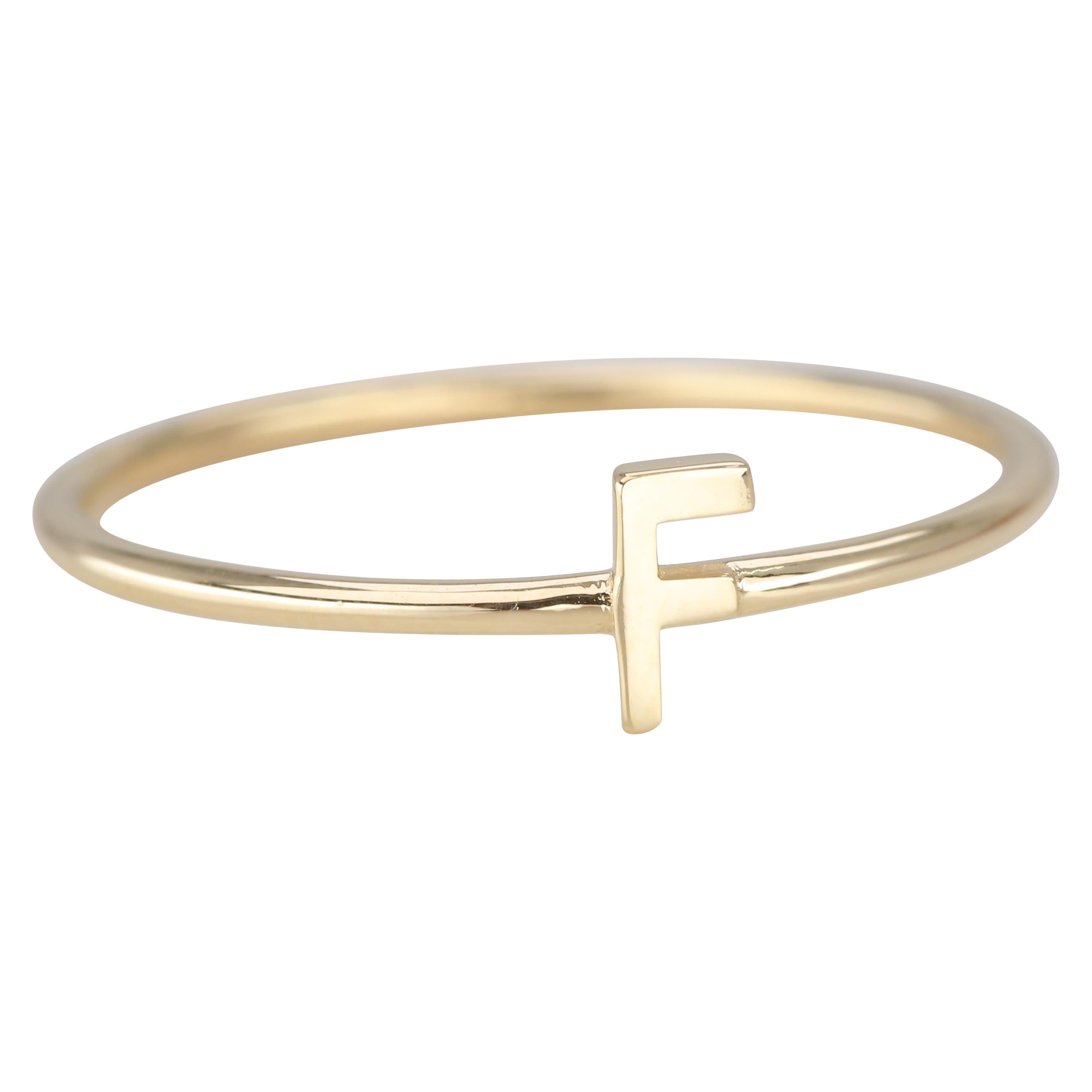 For Sale:  14K Gold Initial F Letter Ring, Personalized Initial Letter Ring