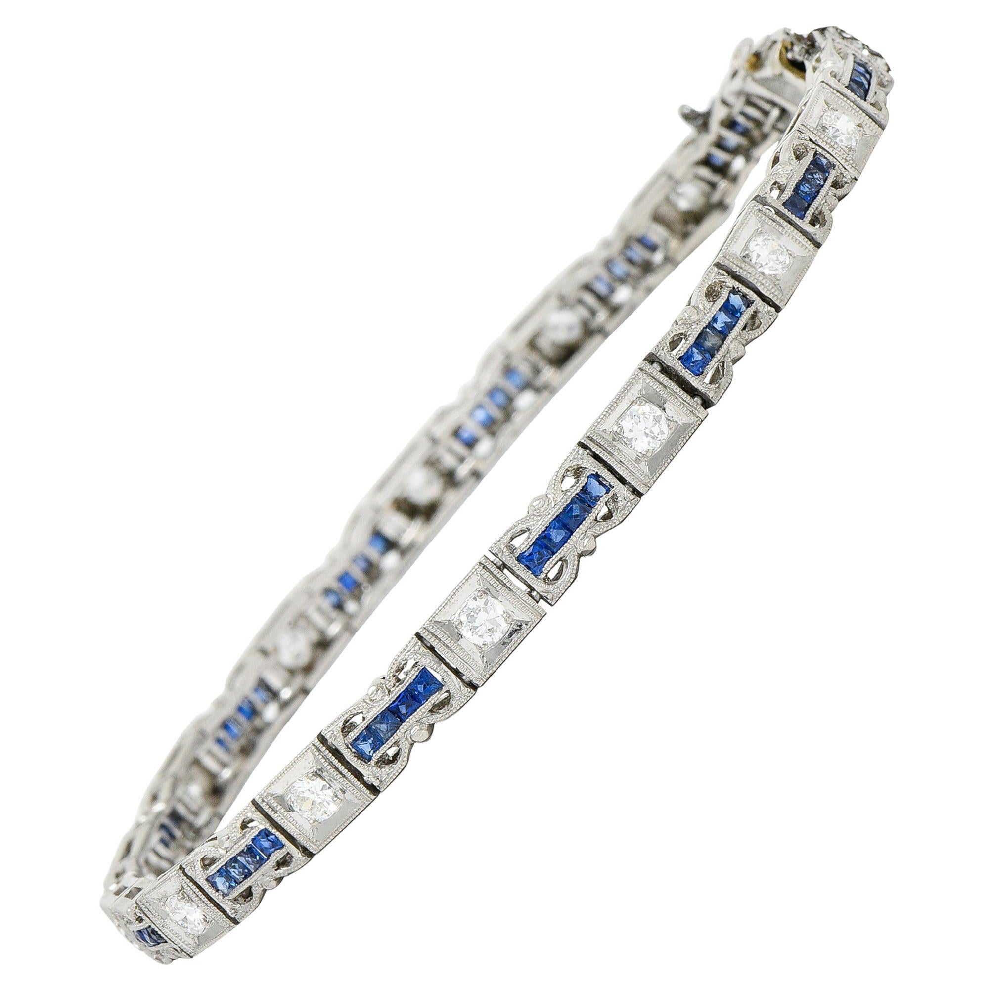 Art Deco Diamond Sapphire Platinum Line Bracelet