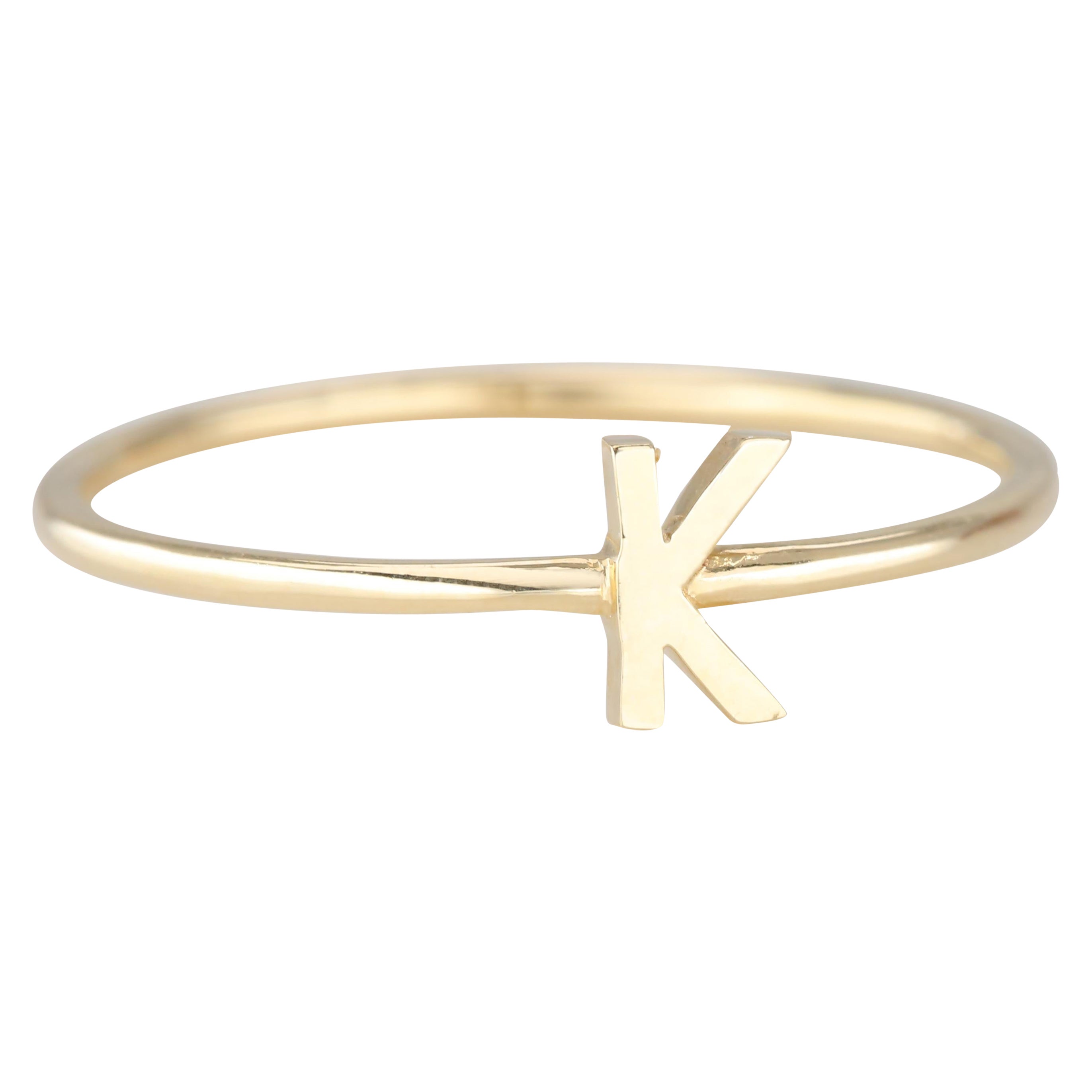 For Sale:  14K Gold Initial K Letter Ring, Personalized Initial Letter Ring