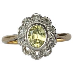Art Deco Peridot and Diamond 18 Carat Gold Cluster Ring