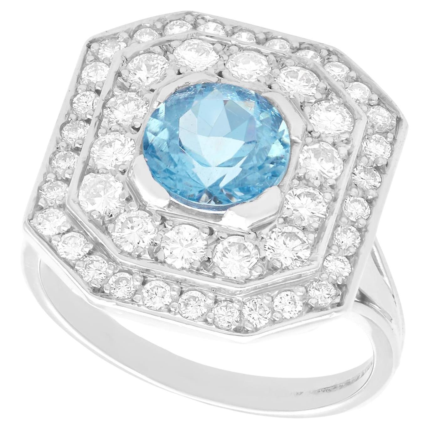 Anillo de compromiso vintage de oro blanco con aguamarina de 2,11 quilates y diamantes de 2,22 quilates