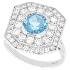 Anillo de compromiso vintage de oro blanco con aguamarina de 2,11 quilates y diamantes de 2,22 quilates