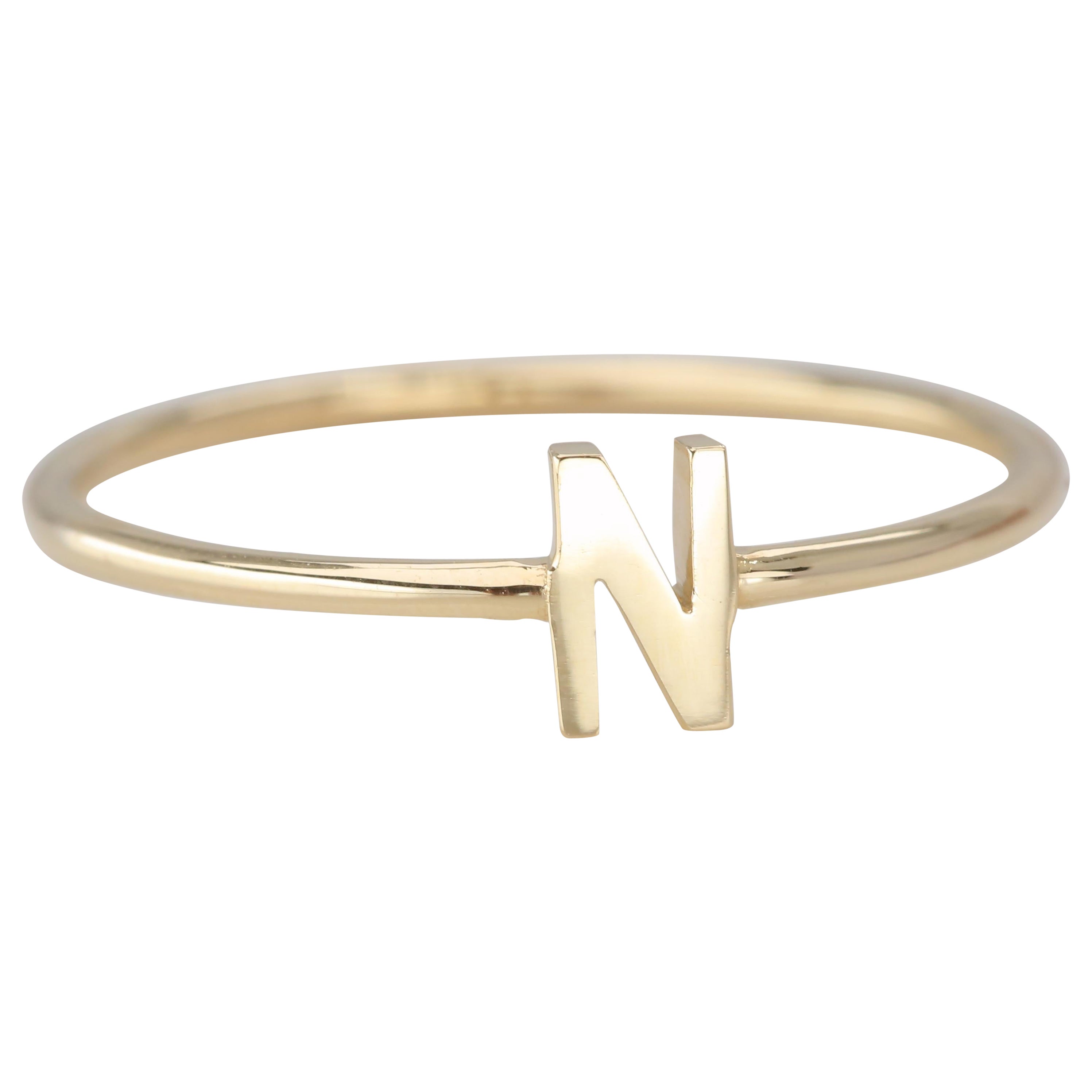 14K Gold Initial N Letter Ring, Personalized Initial Letter Ring
