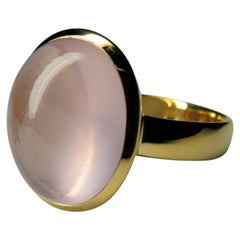 Used Rose Quartz Yellow Gold Ring Natural Cabochon Brazilian Stone Unisex