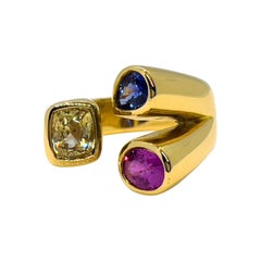 Pink Yellow Blue Sapphires Ring 18 Karat Yellow Gold