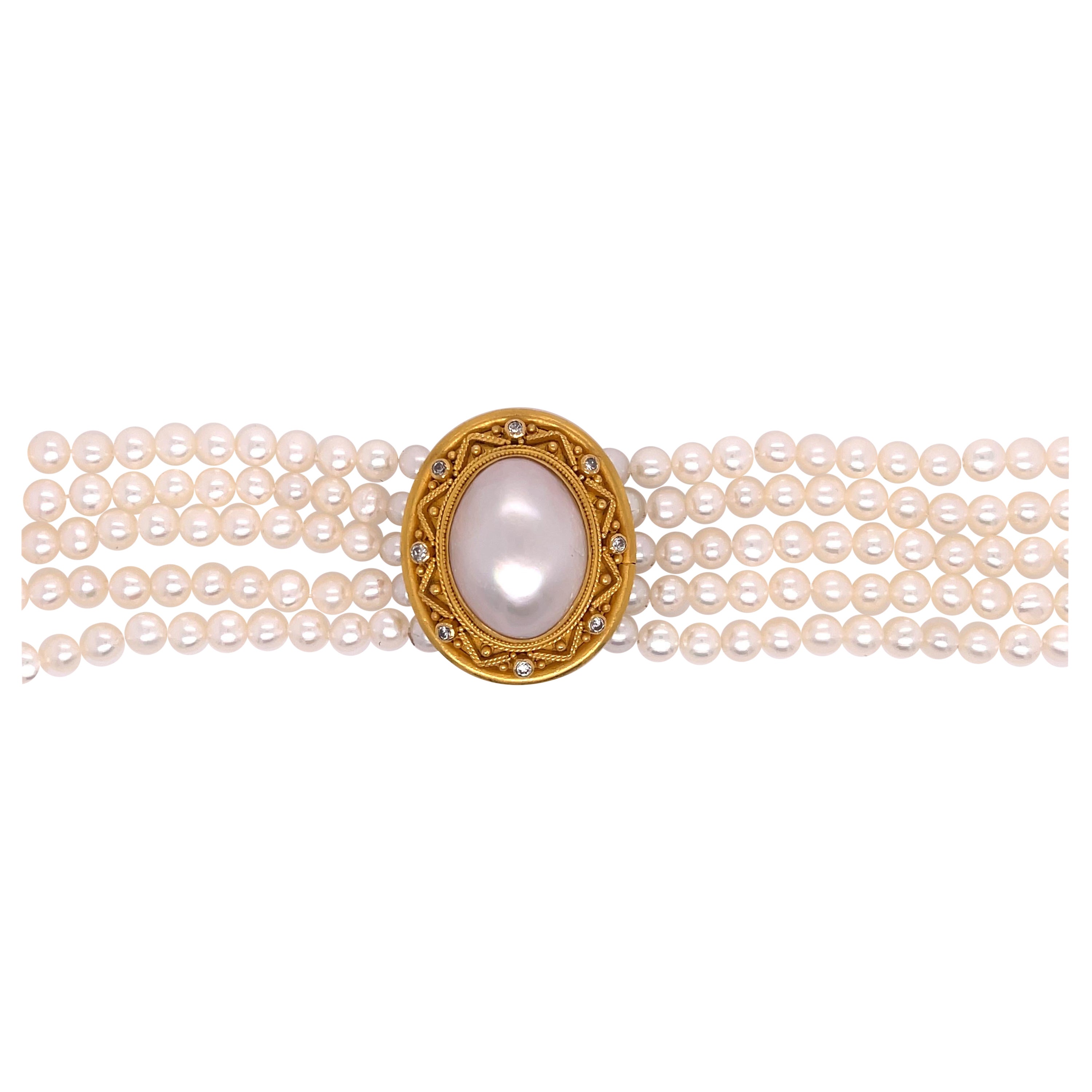 Carolyn Tyler Bracelet de perles et diamants en vente