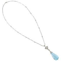 Edwardian Aquamarine Diamond Platinum Necklace