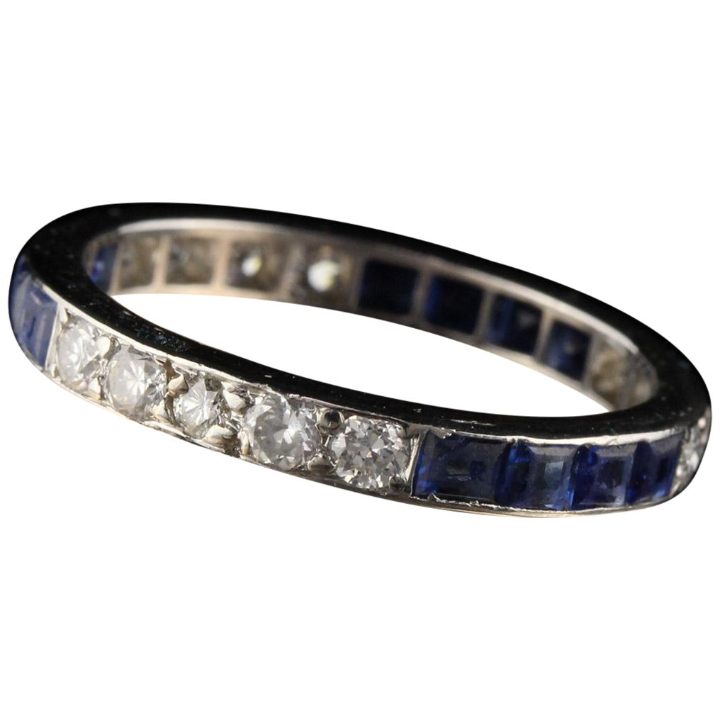 Antique Art Deco Platinum Diamond and Sapphire Band