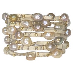 Multi-Strand Leather Cuff with Freshwater and Edison Pearls, 14k Gold