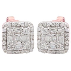 Square Diamond 10 Karat Gold Stud Earrings