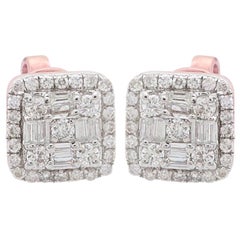 Square Diamond 10 Karat Gold Stud Earrings