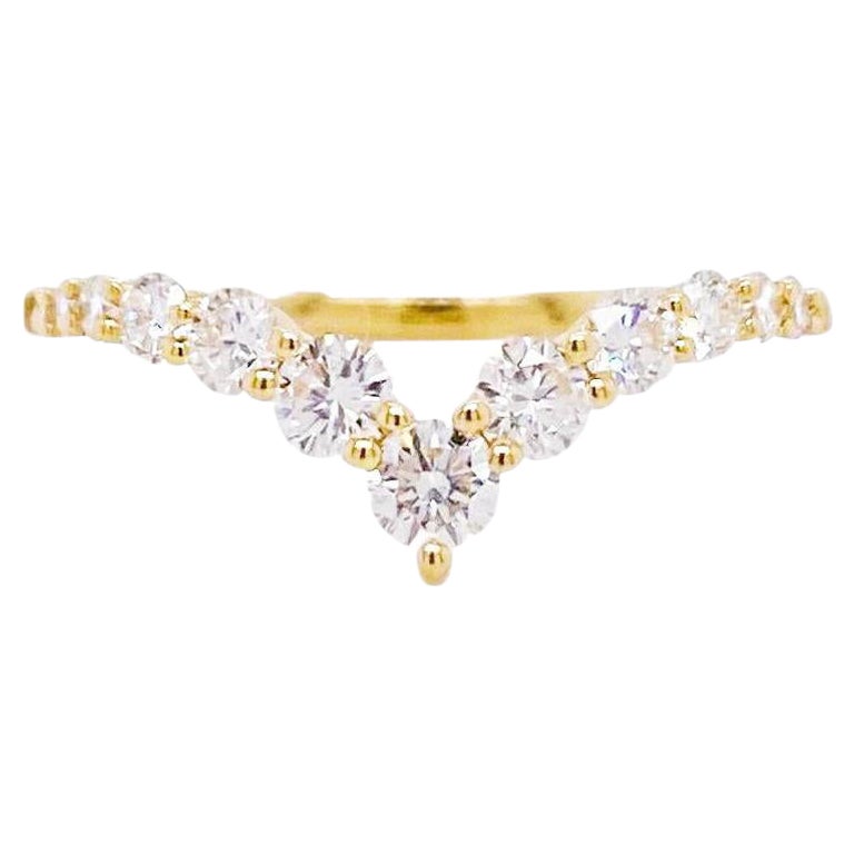 Diamant-V-Ring, Gelbgold, kaskadenförmiger Diamant-Ehering, stapelbar