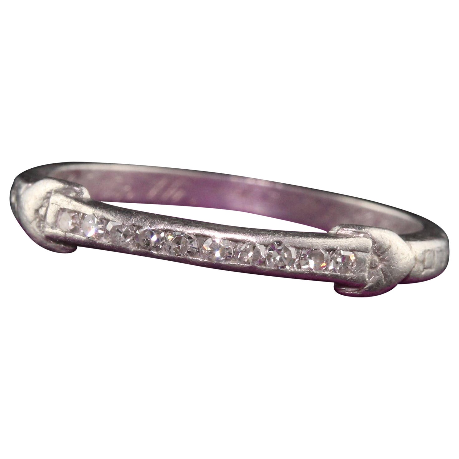 Antique Art Deco Platinum Single Cut Diamond Engraved Wedding Band For Sale