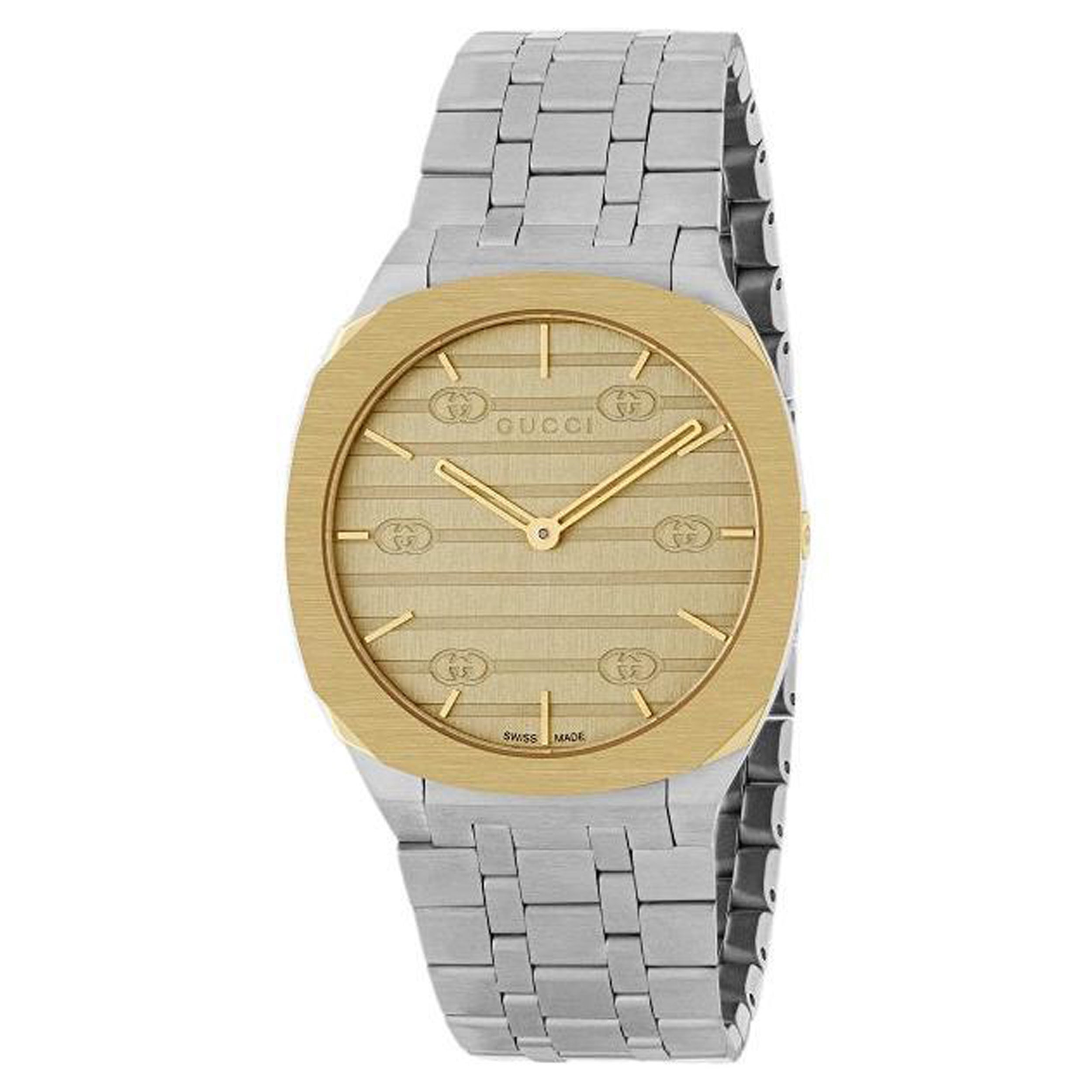 Gucci 25H Golden Brass Dial with Interlocking G motif  Steel Watch YA163403