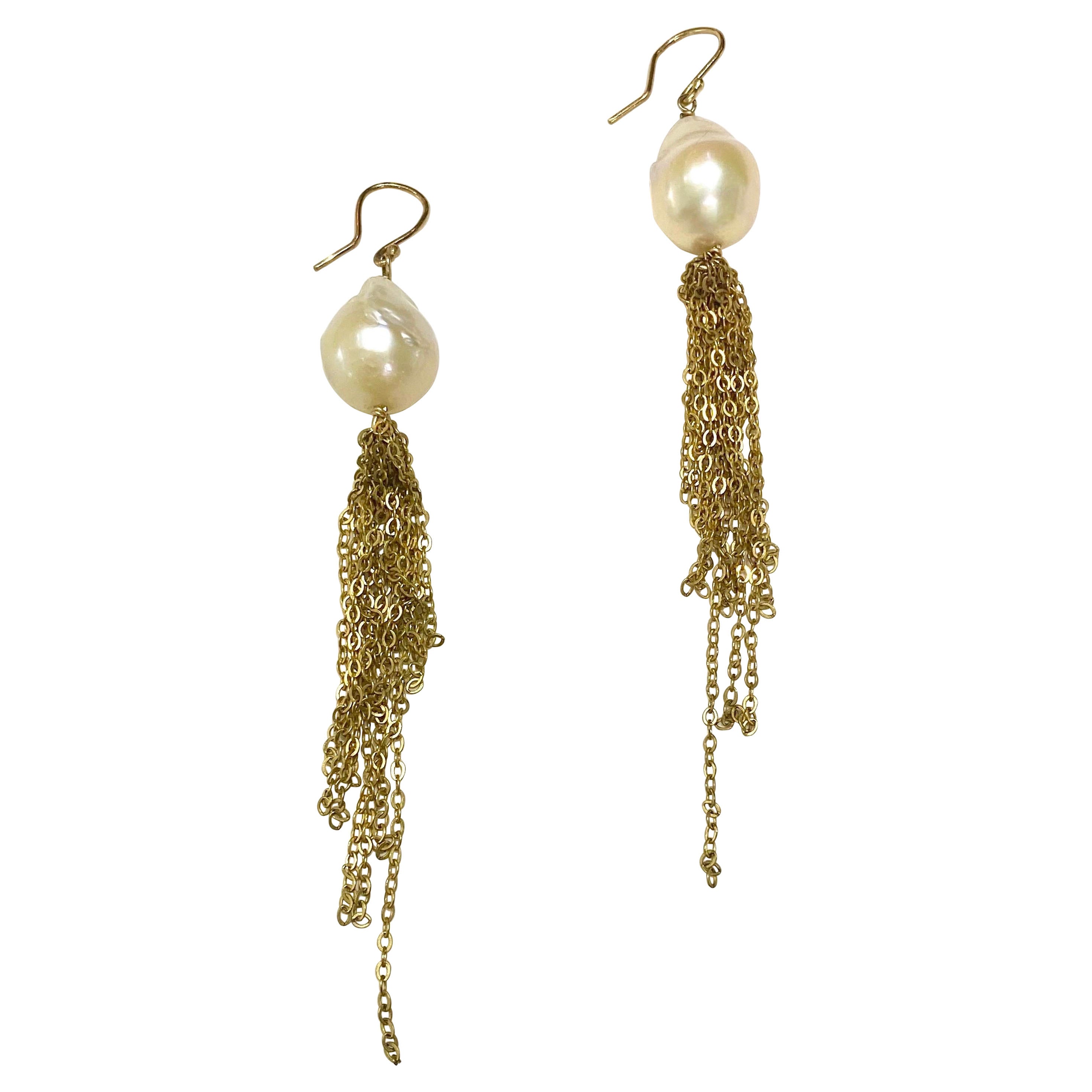 Baroque Freshwater Pearl Earrings with Gold Tassels