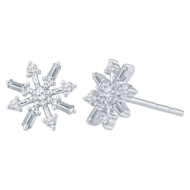 0.33ctw Baguette & Round Diamond 14k White Gold Snowflake Diamond Stud Earrings