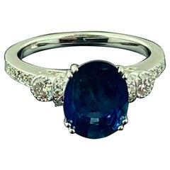 1.95 Carat Oval Blue Sapphire & Diamond Ring