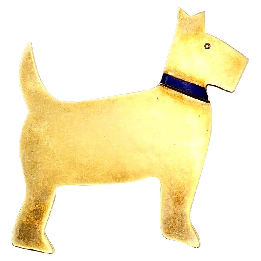 Vintage Enamel Yellow Gold Dog Pin Brooch