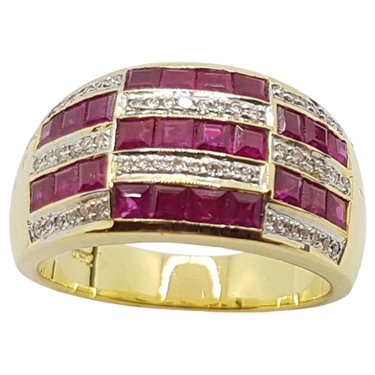 Ruby with Diamond Ring Set in 18 Karat Gold Settings For Sale