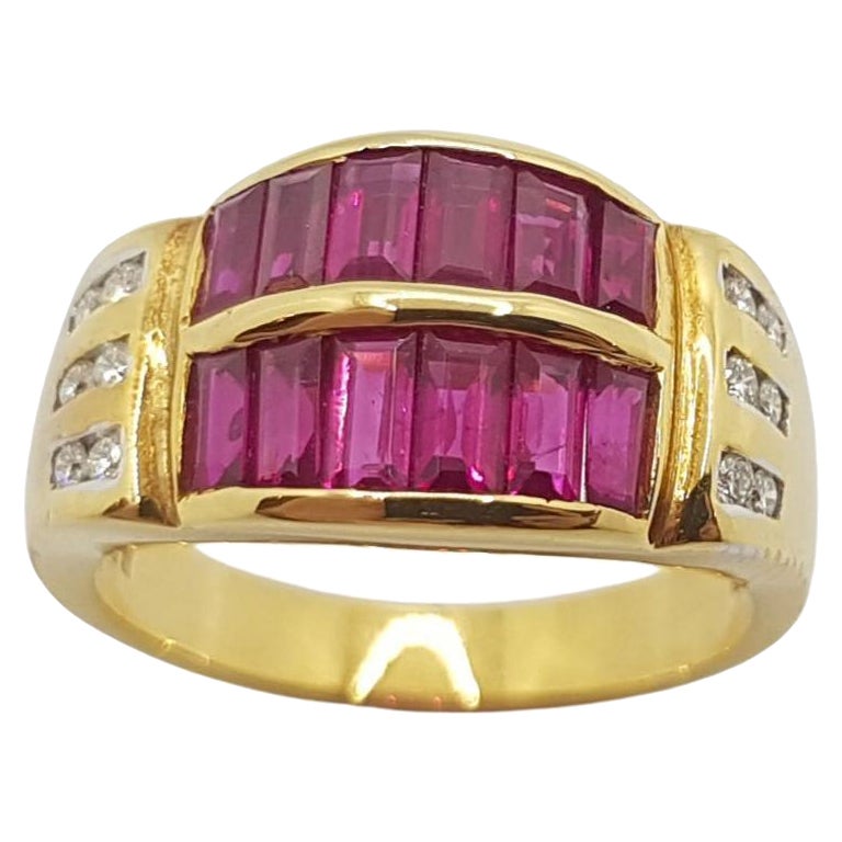 Ruby with Diamond Ring Set in 18 Karat Gold Settings For Sale