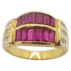 Ruby with Diamond Ring Set in 18 Karat Gold Settings