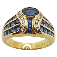 Ring mit blauem Saphir und Diamant in 18 Karat Goldfassung