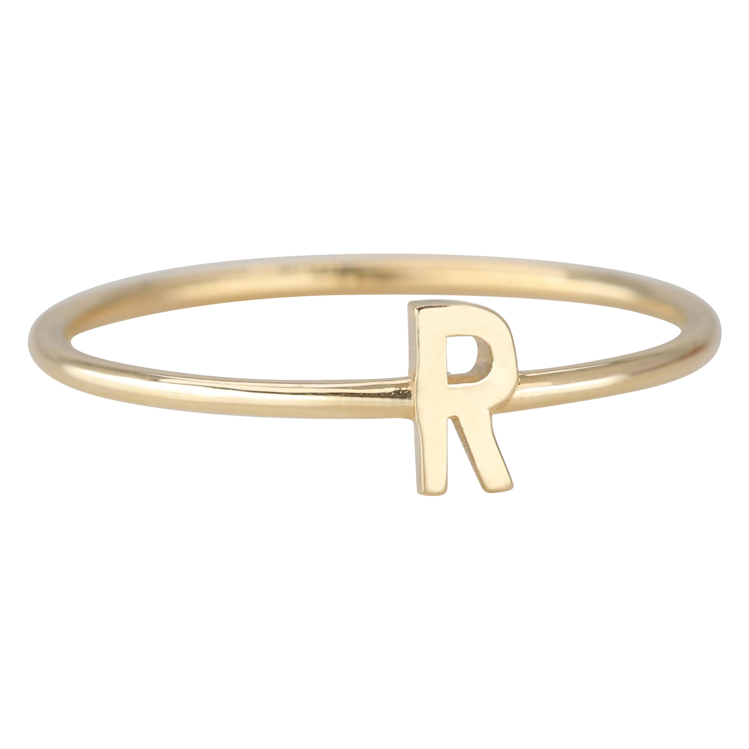 14K Gold Initial R Letter Ring, Personalized Initial Letter Ring