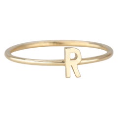 14K Gold Initial R Letter Ring, Personalized Initial Letter Ring