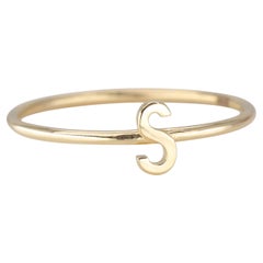 14K Gold Initial S Letter Ring, Personalized Initial Letter Ring