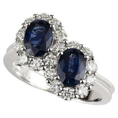 18k White Gold Double Sapphire and Diamond Cluster Ring 0.91ct Total
