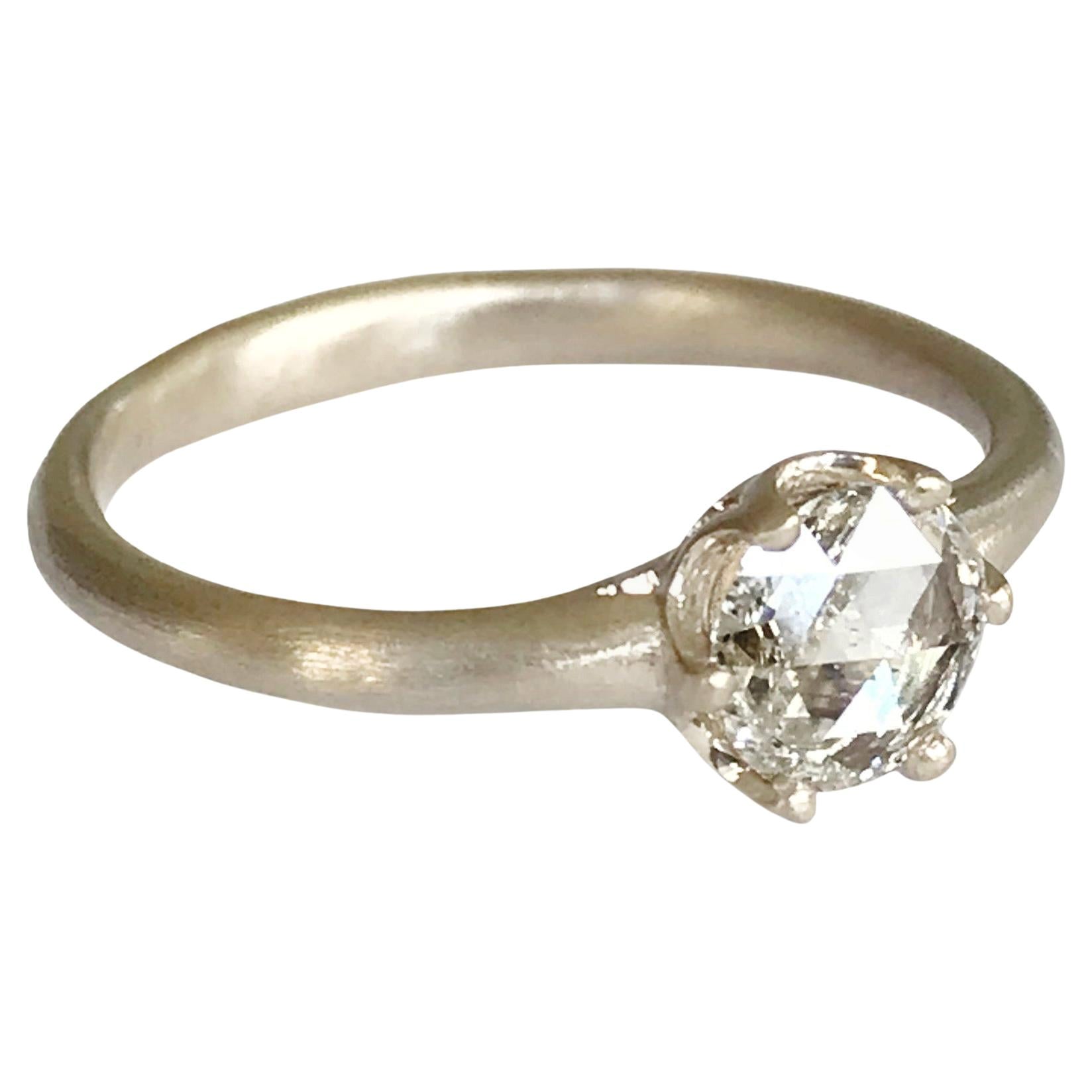 Dalben 0, 35 Carat Round Rose Cut Diamond Gold Ring For Sale