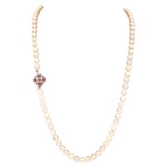 Akoya Pearl Necklace with 14 kt. White Gold and Ruby Clasp