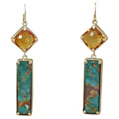 Royston Turquoise and Citrine 18 Karat Gold Dangle Earrings