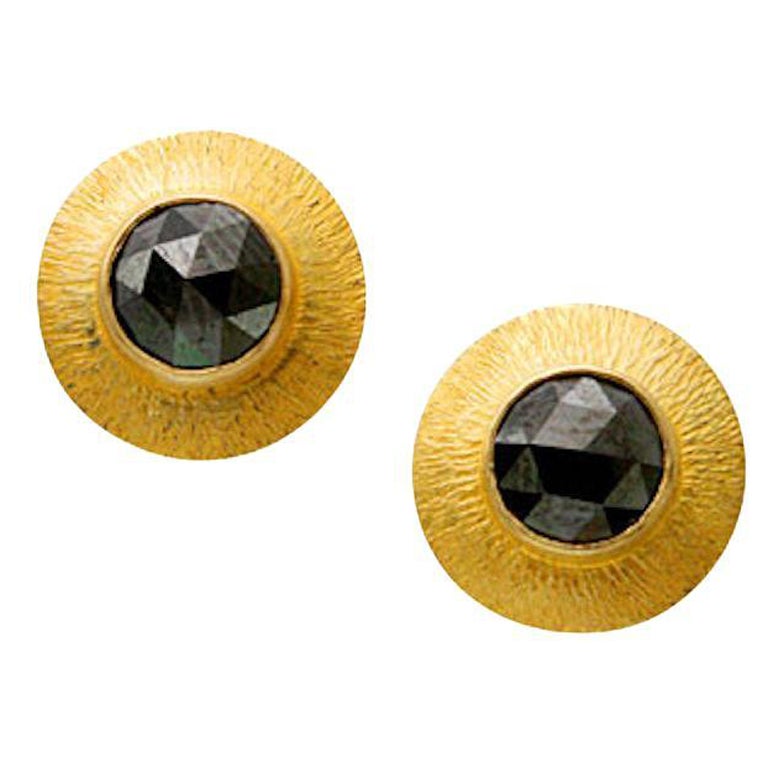 Steven Battelle 1.3 Carats Black Diamond 18K Gold Stud Earrings