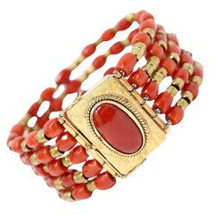 18kt Yellow Gold and Japanese Coral Fine Retro Bracelet