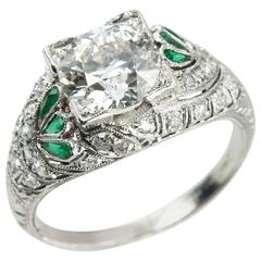 1.56 Carat Art Deco Old European Cut Diamond Platinum Engagement Ring