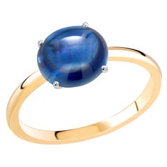 Ceylon Cabochon Sapphire Yellow and White Gold Cocktail Solitaire Ring