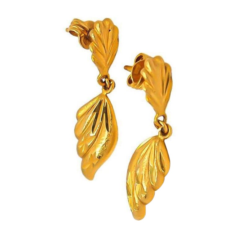 Vintage Greek Drop Earrings in 22kt Yellow Gold Dating Back to 1960s For Sale