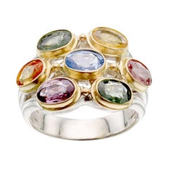 Steven Battelle 3.9 Carats Multicolored Sapphires Gold and Silver Ring