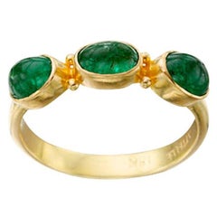 Steven Battelle 1.6 Carats Triple Emerald Cabochon 18K Gold Ring