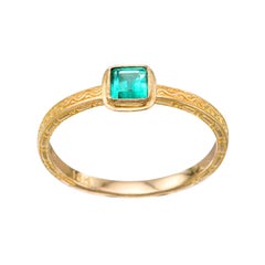 Steven Battelle 0.3 Carats Emerald Carved Square Band 18K Gold Ring