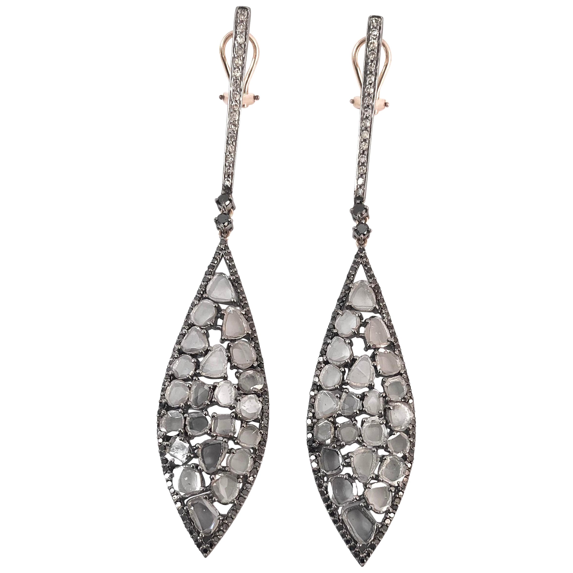 Diamond Slices with Pave Diamonds Earrings