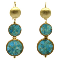 Decadent Jewels Composite Turquoise Gold Plated Brass Disc Shephard Earrings