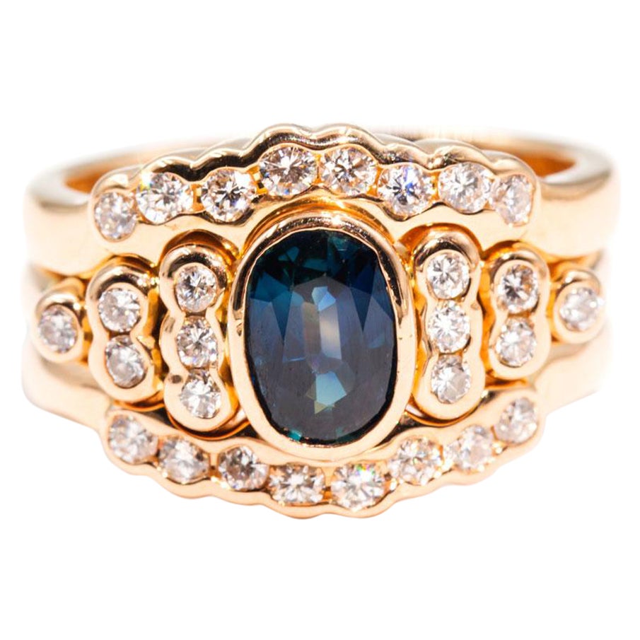 Oval Bright Blue Australian Sapphire and Diamond 18 Carat Rose Gold Cluster Ring